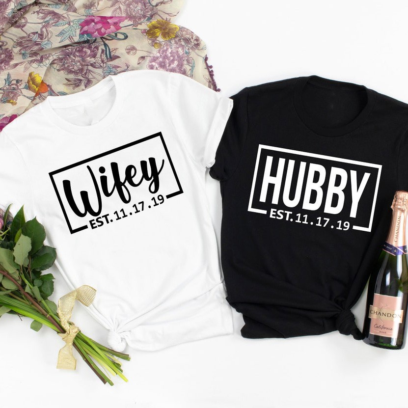 Personalised Hubby Wifey Comfort Colours Matching Couple Shirt Anniversary Gift