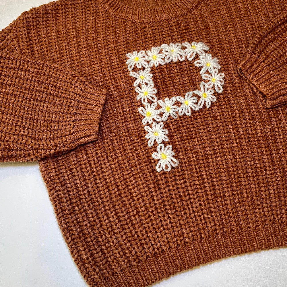 Personalized Initial Embroidered Knit Sweater Gift For Baby and Kids