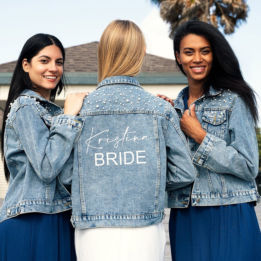 Personalised Bride Jean Jackets with Pearls Bride to Be Gift