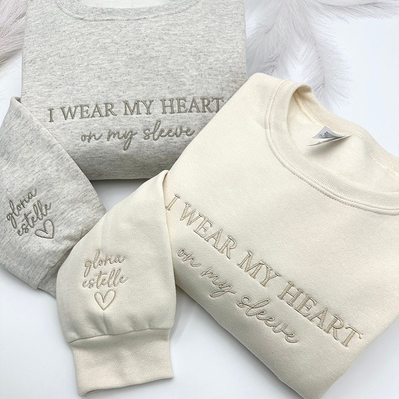 Personalised Embroidered I Wear My Heart On My Sleeve Sweatshirt Gift for Mum