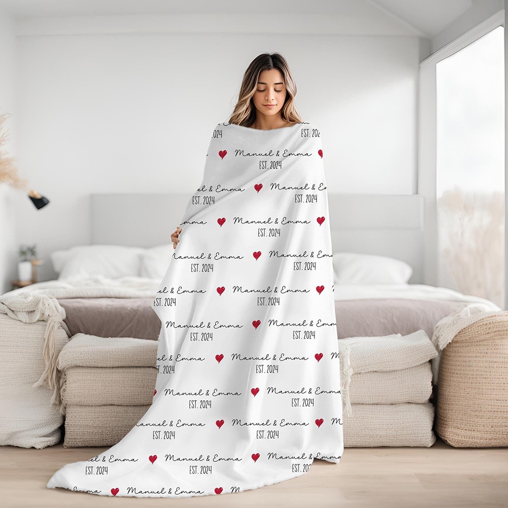 Personalised Name Couple Blanket Valentine's Day Gift for Her Him Boyfriend Girlfriend