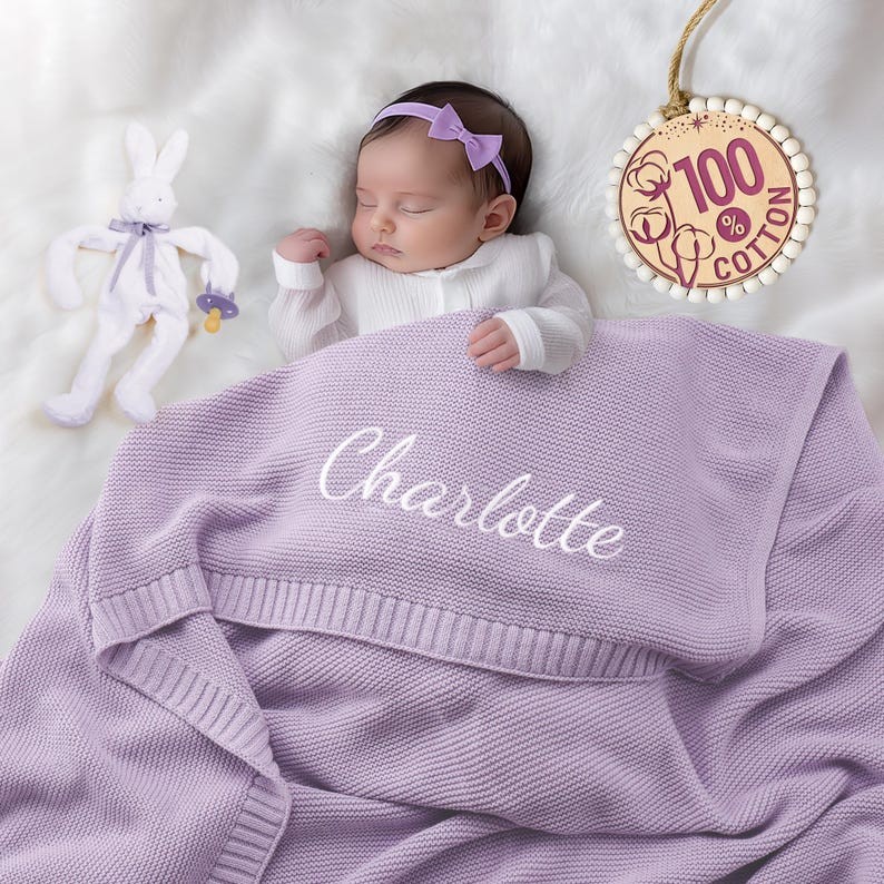 Personalised Knitted Baby Blanket with Embroidered Name Baby Shower Gift