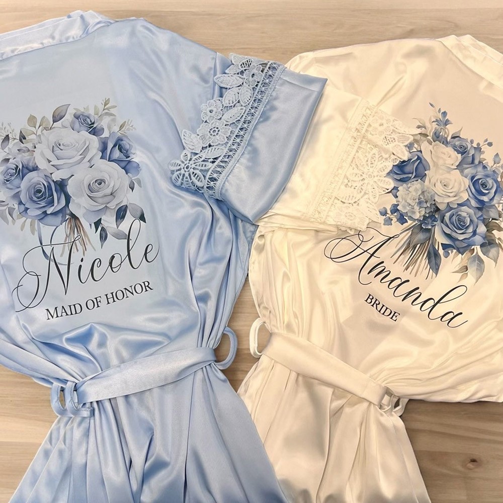 Personalised Satin Robe Blue Wedding Party Bridesmaid Party Gifts