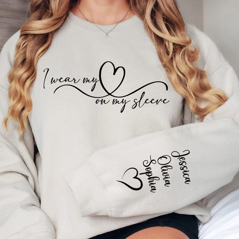 Personalised I Wear My Heart On My Sleeve Sweatshirt Mother's Day Gift