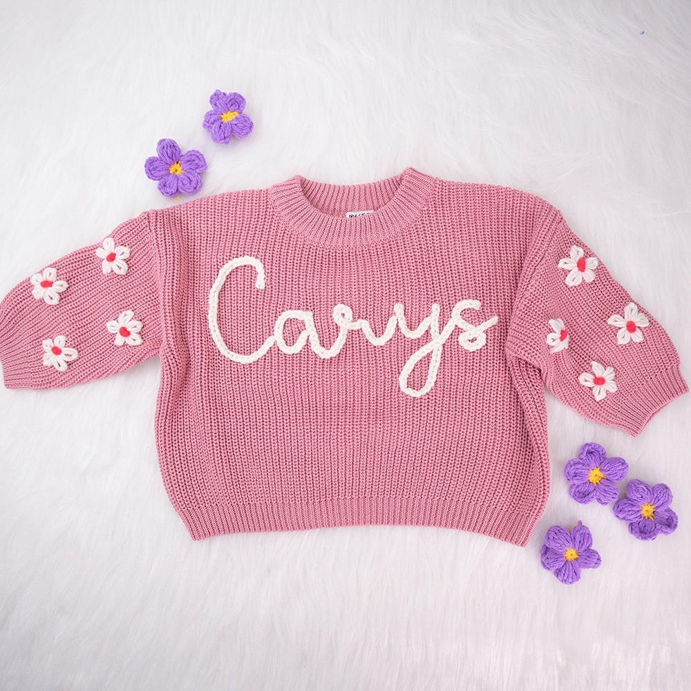 Personalized Name with Stunning Embroidery Hand Embroidered Baby Knit Sweater