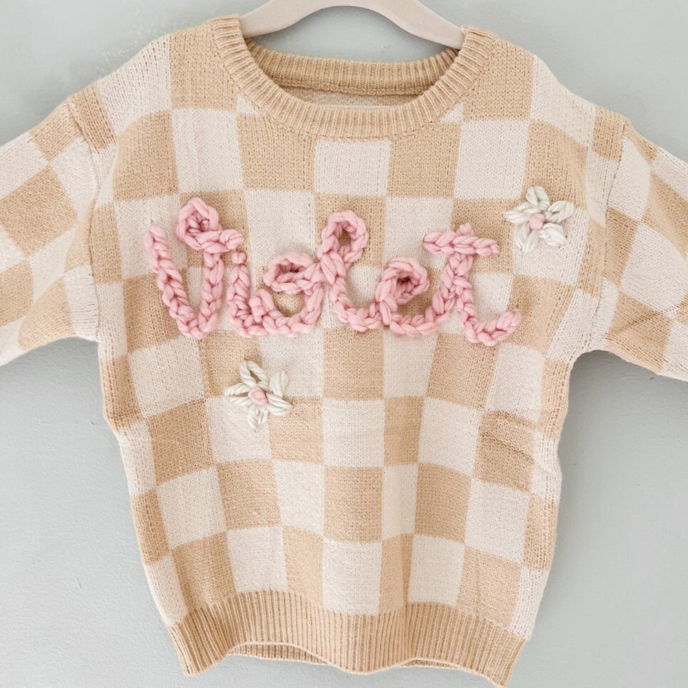 Custom Embroidered Checkered Sweater for Baby