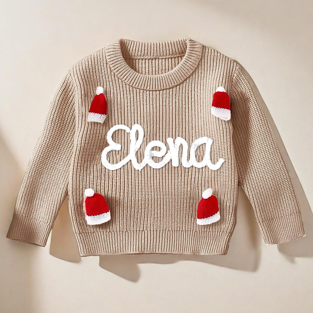 Personalized Christmas Baby Name Sweater|Handmade Knitted Sweatshirt