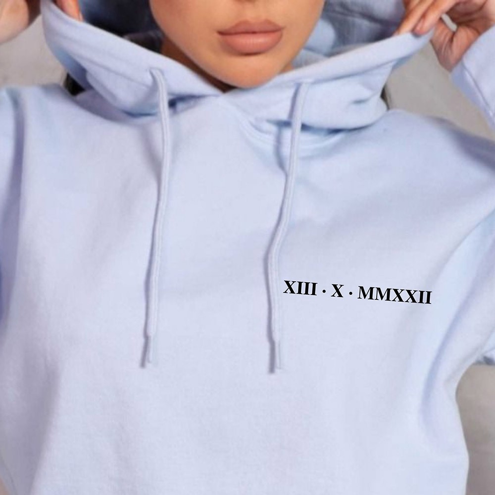 Personalised Couple Roman Numerals Hoodie Anniversary Valentine's Day Gift