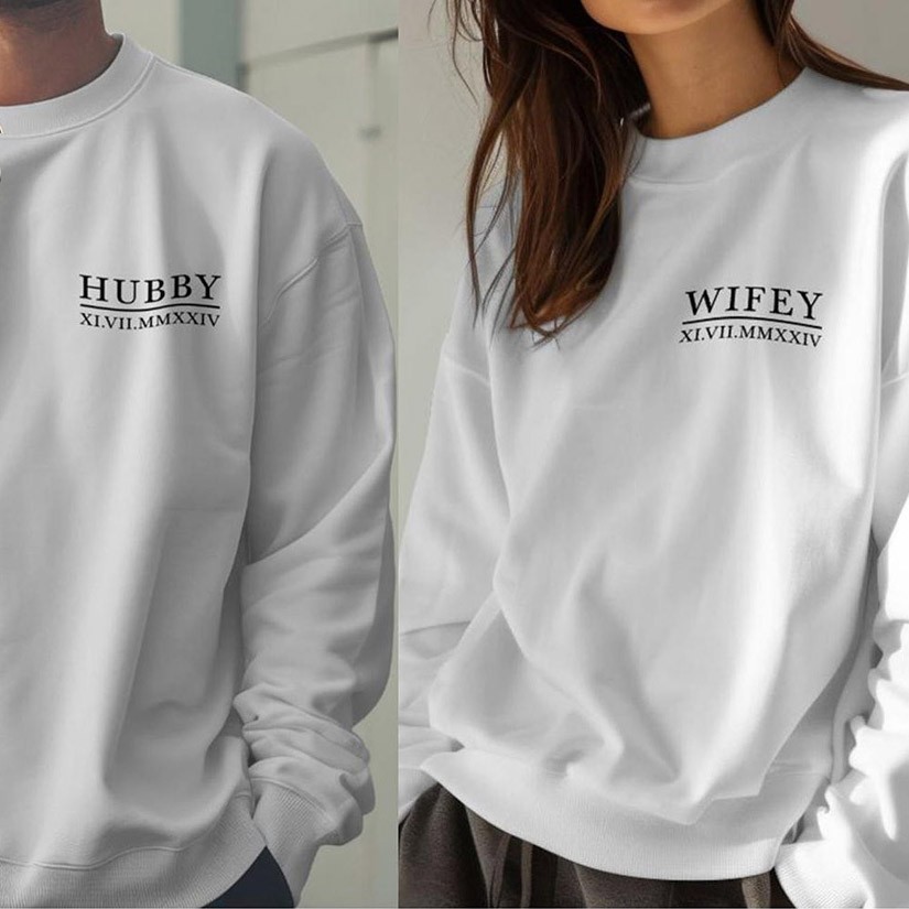 Customised Embroidered Couple Hoodie Roman Numerals Sweatshirt Anniversary Gift