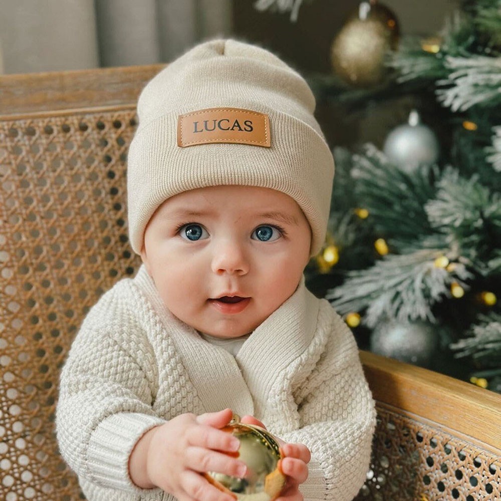 Personalized Vegan Leather Patch Baby Hats With Name