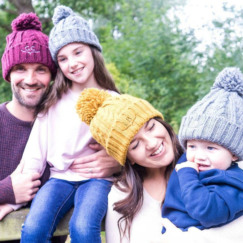 Matching Family Hat Set Personalised Bobble Hats Monogram Knitted Hats