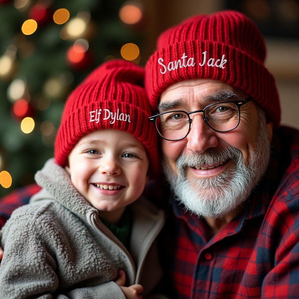 Matching Family Hat Set Personalised Bobble Hats Monogram Knitted Hats