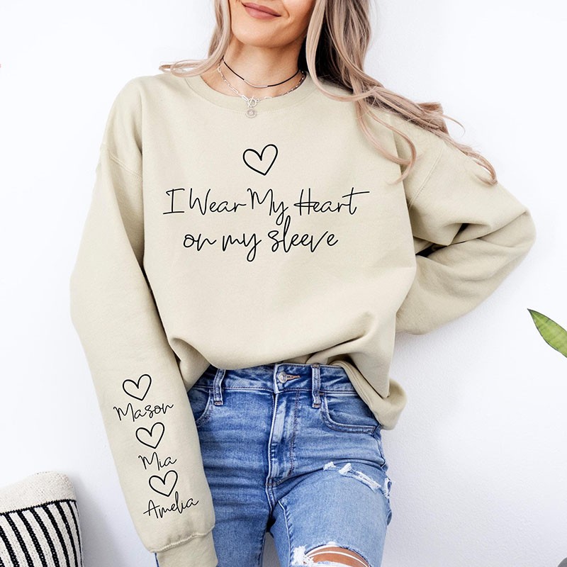 Personalised I Wear My Heart On My Sleeve Sweatshirt Mother's Day Gift