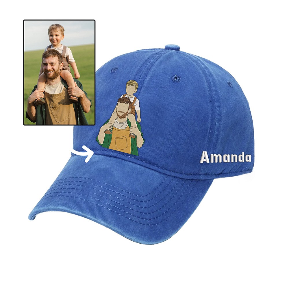 Custom Portrait Embroidered with Photo on Dad Hat Personalized Portrait From Picture Dad Cap