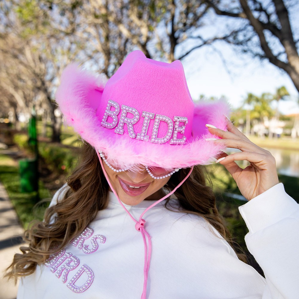 Personalised Bridal Mrs Cowgirl Hot Pink Hat Bridal Gift Bride Cow Hat for Party