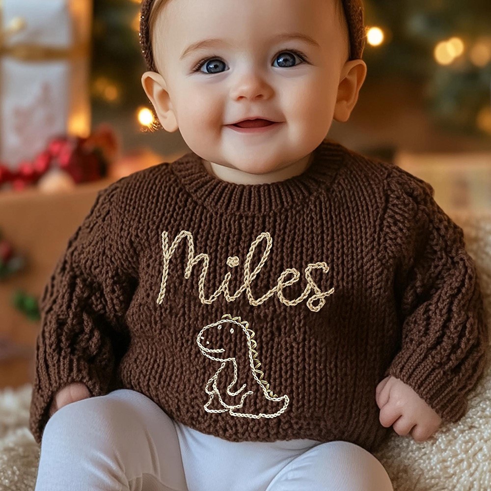 Personalized Hand Embroidered Name Baby Sweater Animal Sweater For Boys And Girls