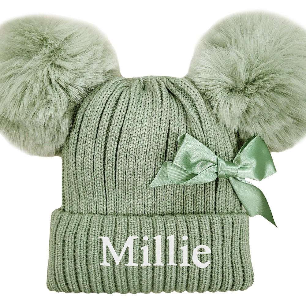 Personalised Winter Baby Bow Pom Pom Hat 