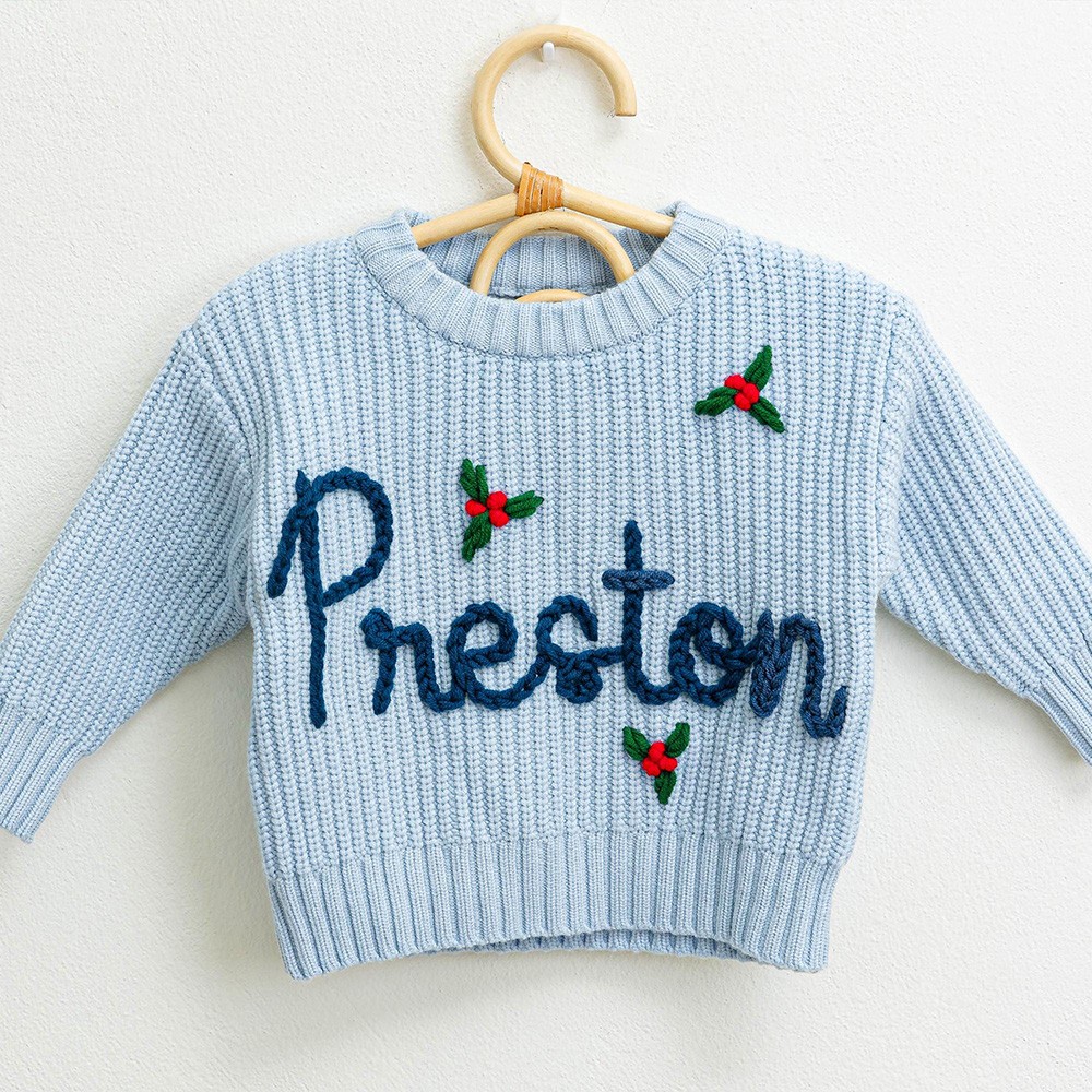 Custom Christmas Baby Sweater Hand Embroidered Name