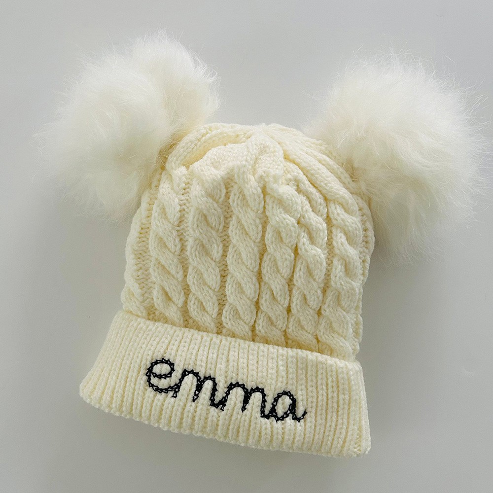 Personalized Embroidered Baby or Toddler Cable Knit Pom Hat