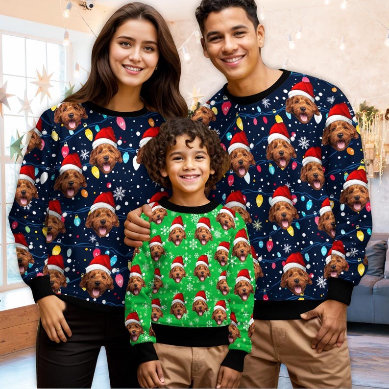 Custom Ugly Christmas Sweater Family Crewneck Sweatshirt Christmas Gift