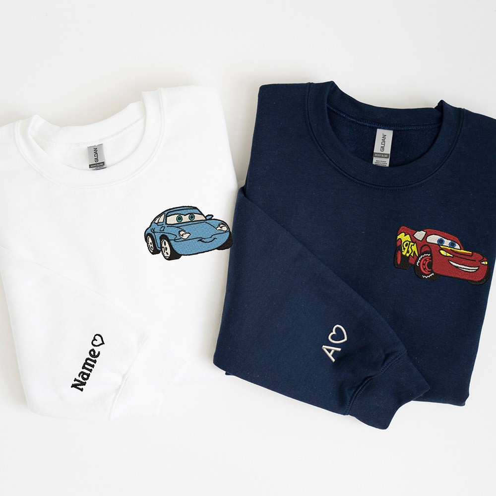  Custom Mcqueen and Sally embroidered matching crewnecks